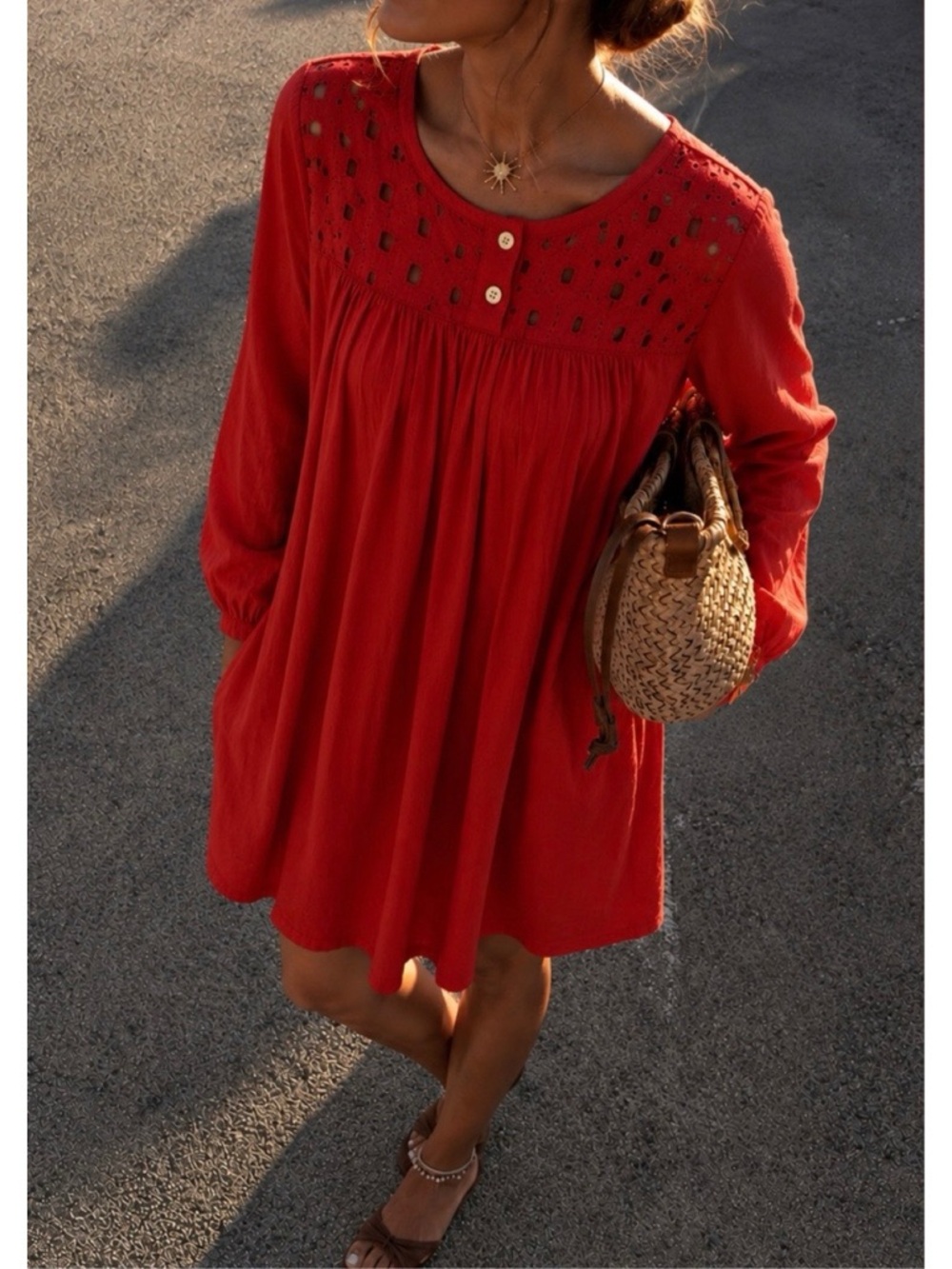 Madewell • Daybreak eyelet dress linen shift mini peasant boho Tropical Coral